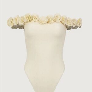 SAME Cream Bodysuit/Swimsuit with Floral Accents